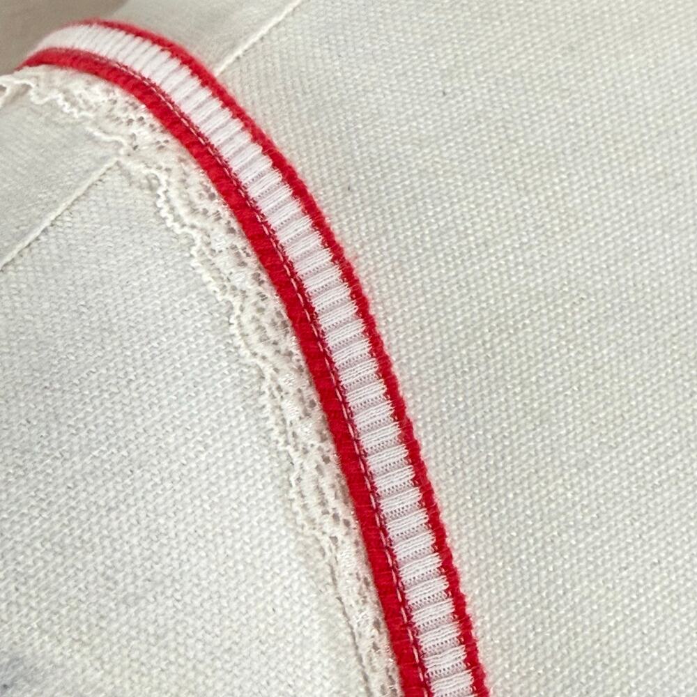 Y2k Red White Striped Lace Ribbed Knit Cami Top Coquette Classic Nautical L - Picture 4 of 8